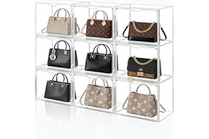 Cutora 6Pack Purse Organizer for Closet Clear Acrylic Display Case Handbag Storage Organizer Box with Magnetic Door Stackable Storage Bins with Dustproof Lid for Book Toys Shoes Cosmetic Collectibles