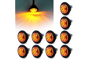 FXC 10x 3/4" Round LED Clearence Light Front Rear Side Marker Indicators Light for Truck Car Bus Trailer Van Caravan Boat, Taillight Brake Stop Lamp (Amber, 12V)