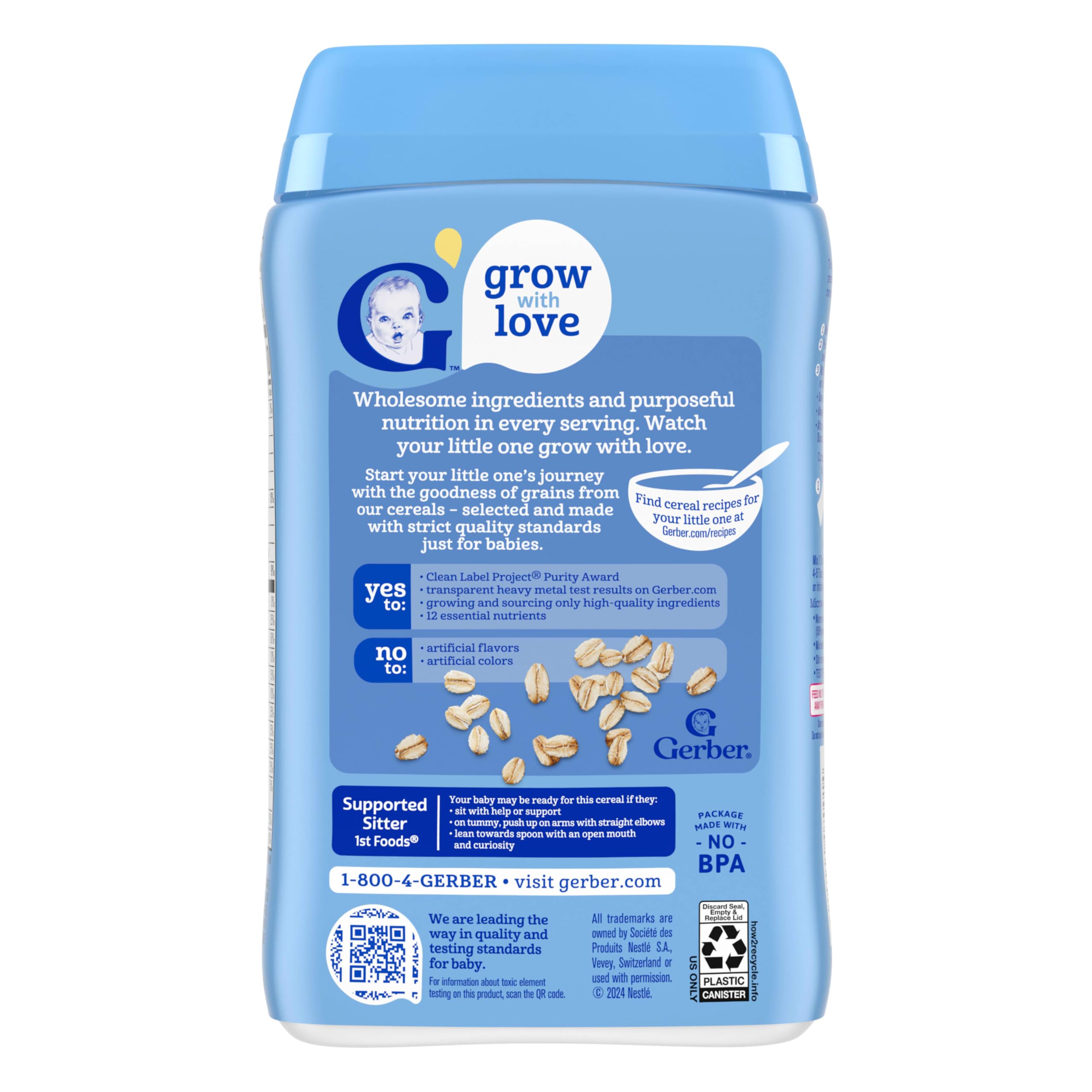 Gerber Stage 1 Baby Food, Baby Oatmeal Cereal, 8g Whole Grains, Iron, Zinc & Vitamin B12, Infant Cereal