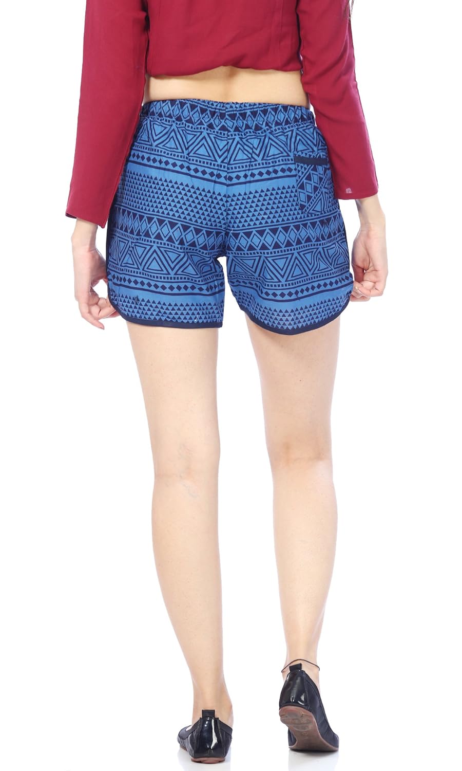 abony women's cotton blue printed shorts
