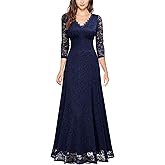 MISSMAY Women's Formal Floral Lace 2/3 Sleeves Bridesmaid Party Maxi Dress