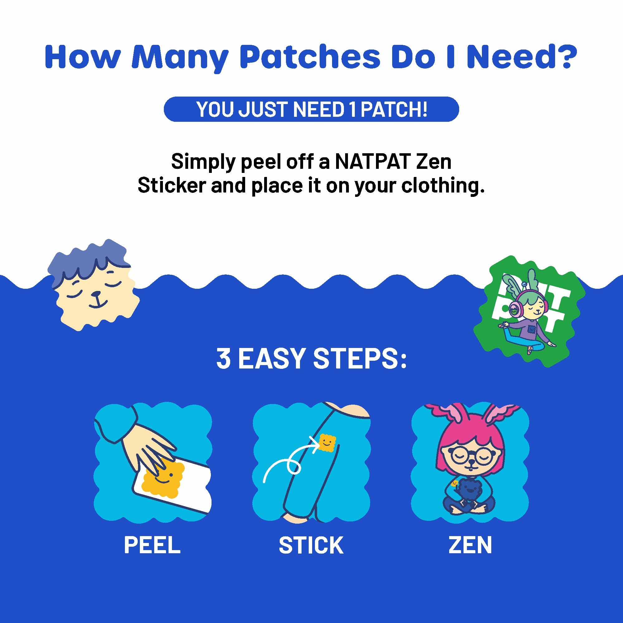 NATPAT Zen Patch Mood Calming Stickers for Kids and Adults - Chemical and Drug Free, Mood Support for Relaxation, Calm and Emotion Regulation - BuzzPatch Natural Patch (24 Pack)