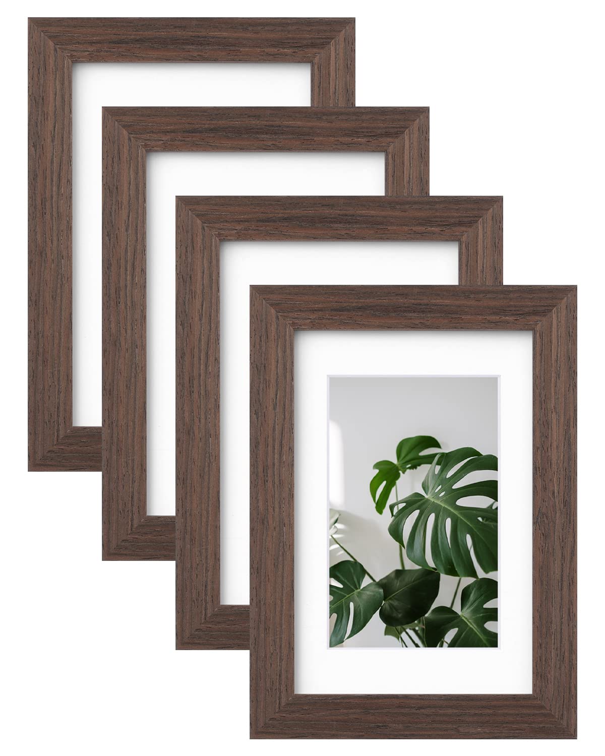 EGOFINE 6x4 Photo Frames, 100% Solid Wood Frames with Acrylic Glass Set of 4,Matted for 3.5x5/4x6 inch Picture, 6x4 Picture Frame for Tabletop and Wall Mounting,10x15cm Small frame,Rustic Brown