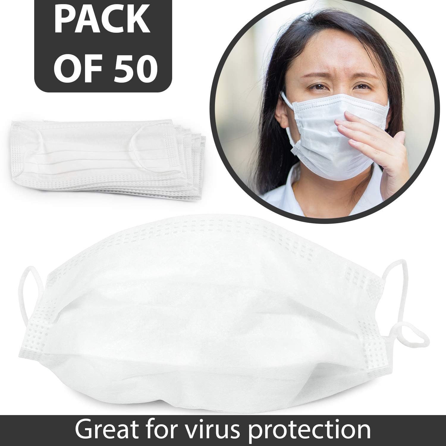 50 pack disposable face mask, 2- PLY, Anti Virus, Dust Mask Breathable Filter Masks Mouth Cover Masks with Elastic Ear Loop Sanitary Masks - 2 layers (50 pack)