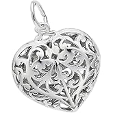 Filigree Heart Charm, Charms for Bracelets and Necklaces