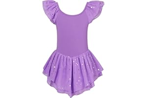 Idgreatim 2-9T Girls Ruffle Sleeve Ballet Dance Dress Sparkle Tutu Skirt Leotard