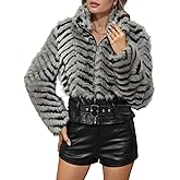 Pallivare Women Faux Fur Coat Fluffy Long Lapel Open Front Cropped Furry Jacket Casual Oversized Shaggy Warm Winter Outwear
