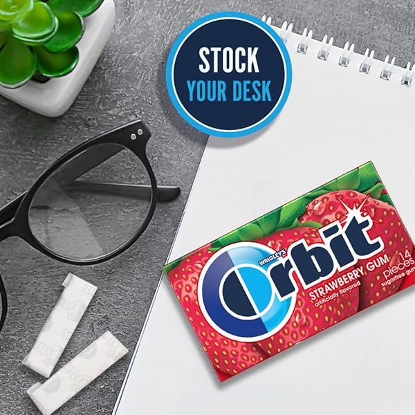 ORBIT STRAWBERRY SUGAR FREE CHEWING GUM INDIVIDUALLY WRAPPED, BULK PACKS OF GUM, 12 PACKS, 14-PIECES EACH, TOTAL 168 PIECES