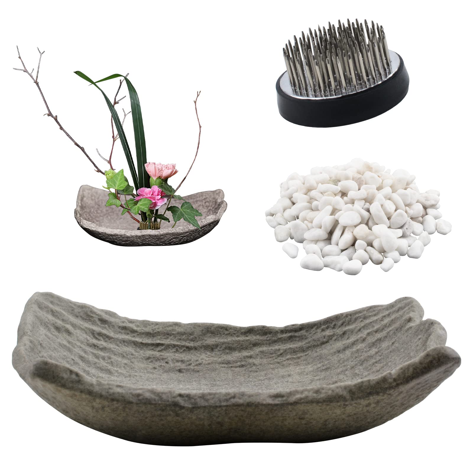 WANDIC Flower Arranging Supplies, Round Flower Frog & Ceramic Flower Pot Tile-shaped Flower Arrangement Pot for Ikebana Floral Art Home Office Decoration — image 1