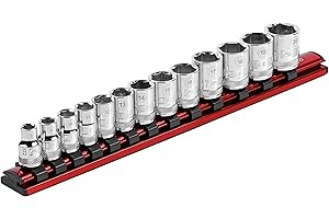 ARES 71181-3/8-Inch Drive Magnetic Socket Organizer - Aluminum Rail Stores up to 12 Sockets and Keeps Your Tool Box Organized
