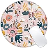 Creative Flowers Mouse Pad Round Mouse Mat, Non-Slip Rubber Base Mousepad with Stitched Edge for Wireless Computer Laptop Office Desk Accessories 8 x 8 Inches