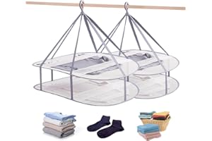 WEISGJA 2 Tier Folding Mesh Clothes Drying Rack with Internal Fixation Stackable Sweater Drying Rack Portable Hanging Laundry Rack for Sweater,T-Shirt,Delicates,Swimsuit (2 Pack)