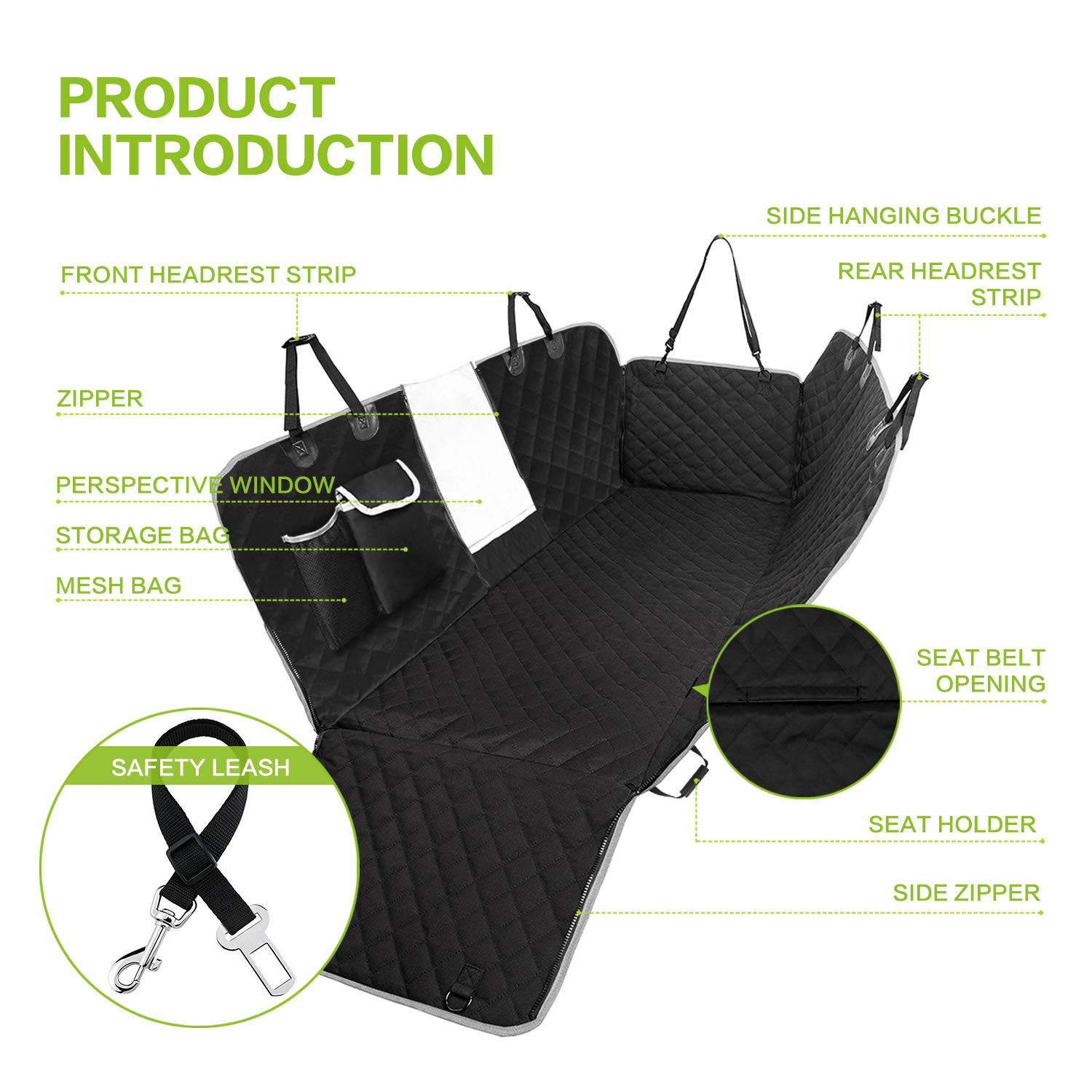 Pecute Pet Back Vehicle Cushion Full Enclosure Waterproof & Thickened Durable Belt with Perspective Net & Receiving Bag, Suitable for Various Types of Vehicles