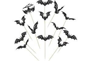 Gyufise 24Pcs Halloween Bat Cupcake Toppers Black Glitter Bat Halloween Cupcake Picks for Horror Theme Baby Shower Kids Birthday Party Cake Decorations Supplies