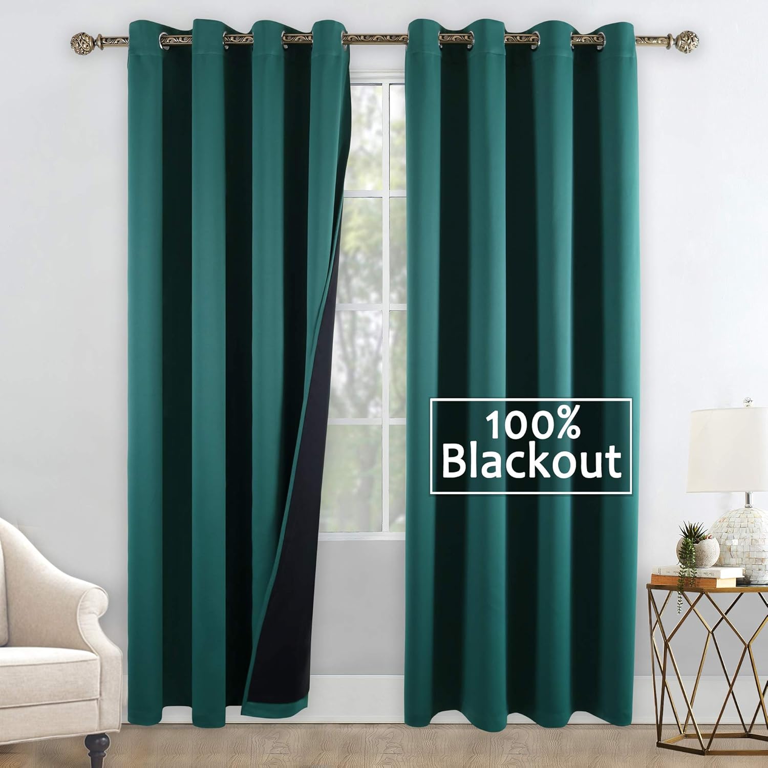 Amazon Com Ygo 100 Percent Blackout Hunter Green Curtains Lined