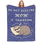 NQRSBUI Mom is Charging Sloth Blanket, Mom Birthday Gifts, Moms Gift for Mothers Day Christmas, Moms Gifts from Daughter Son, Flannel Fleece Throws Blanket for Office Bedroom Couch (Blue, 60"x50")