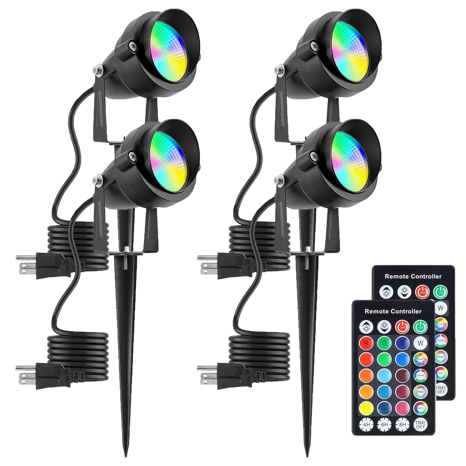 Photo 1 of FLRYBRG Christmas Spotlight Outdoor 15W with Remote Control 110V COB LED Spot Lights Outdoor RGB Color Changing Landscape Lights for Yard Tree Path Garden Decor(4 Pack)
