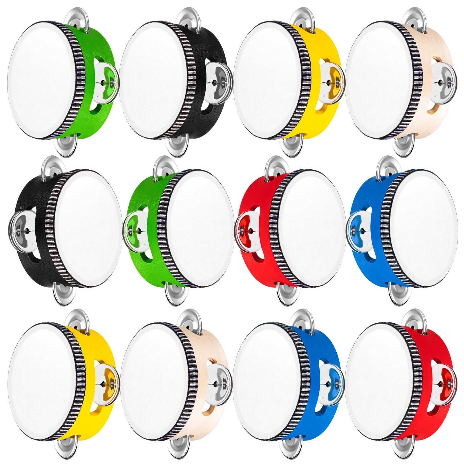Photo 1 of Lukmaa 12 Pcs Wedding Tambourine Drum for Adults Hand Held Percussion Gift Wood Metal Jingles Musical Educational Drum Instrument for Church Wedding Party Games(Multicolor,4 Inch)