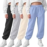LessonZoo 4 Pack Girls Sweatpants High Waisted Drawstring Active Joggers Soft Athletic Pants with Pockets for Kids Winter