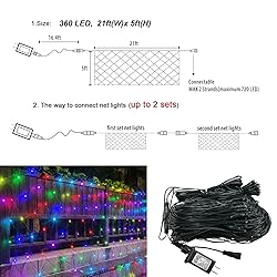 OYCBUZO 360LED Colorful Christmas Net Lights, 21ft