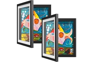 AFEION 2 Pack Kids Art Frame, Kids Artwork Frames Changeable 8 x10.5 with Mat and 9 x12 Without Mat, Black Front Opening Children Picture Storage Frame for Wall Holds 50Pcs Crafts, Drawing, Art Projects