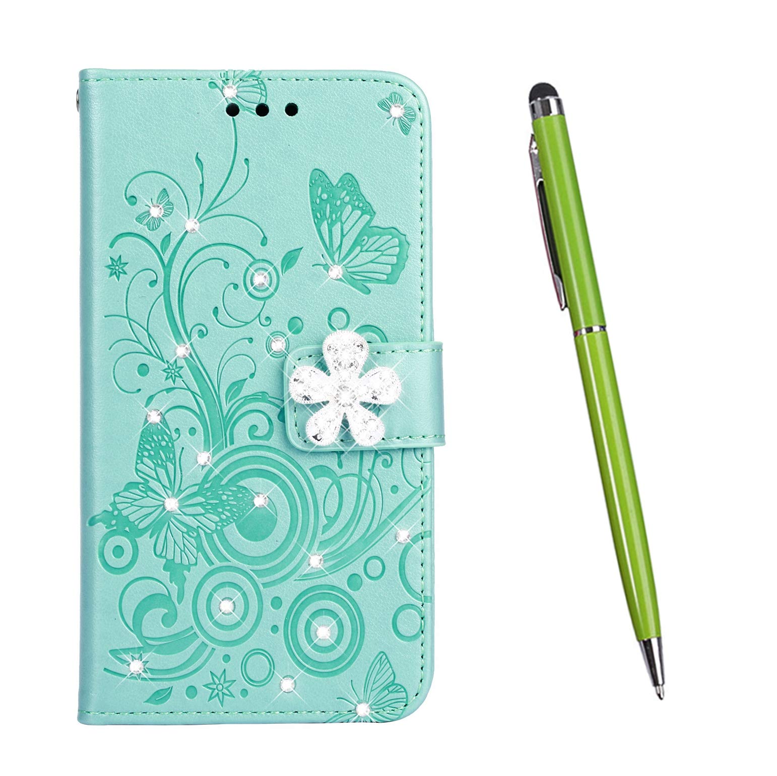 TOUCASA Case for Huawei P30 Lite,[Diamond Series] Wallet Case Retro Luxury Premium PU Leather Shockproof Flip Magnetic Kickstand Card Slots Folio Protection Case (Green)