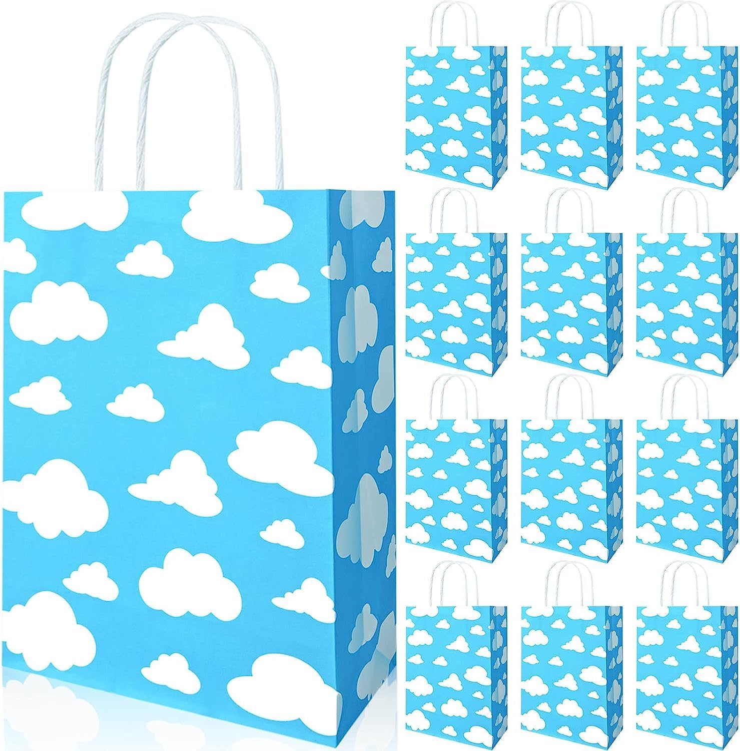 Paintings - Bolsome 24 Blue Sky White Clouds Paper Gift Bags with Handle Blue and White Cartoon Themed Candy Bags for Birthday Baby Shower Airplane Theme Rainbow Theme Cartoon Story Party Supplies