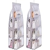 MURRI&MURRDI 2 Packs Hanging Handbag Organizer for Closet, Purse Storage Holder with 8 Easy Access Clear PVC Pockets, Womens Purse Hanger Bag for Wardrobe Door Wall Space Saving, Gray