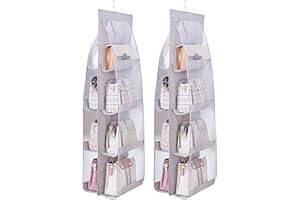 MURRI&MURRDI 2 Packs Hanging Handbag Organizer for Closet, Purse Storage Hanger with 8 Easy Access Clear Pockets, Women's Tot