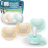Philips Avent Ultra Soft Baby Pacifier for 0-6 Months, BPA-Free, 4-Pack | Flexible Shield, Fewer Skin Marks, Food-Grade Silicone Nipple, 98% Nipple Acceptance, 2 Sterilizing Cases, SCF091/48