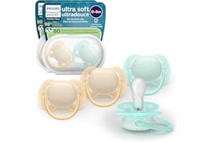 Philips Avent Ultra Soft Pacifiers - Orthodontic Design, for Babies 0-6 Months, Flexible Shield, Silicone Symmetrical Nipple, BPA-Free, 2 Sterilizing Cases, 4 Pack, SCF091/48