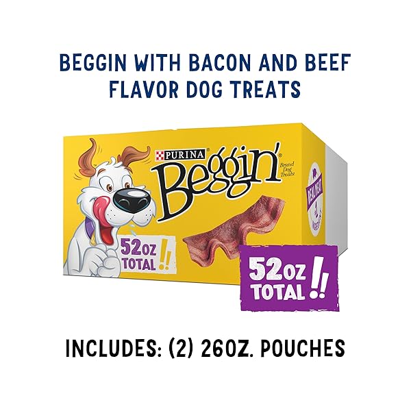 PURINA BEGGIN’ STRIPS WITH REAL MEAT DOG TREATS WITH BACON AND BEEF FLAVORS – 26 OZ. POUCH