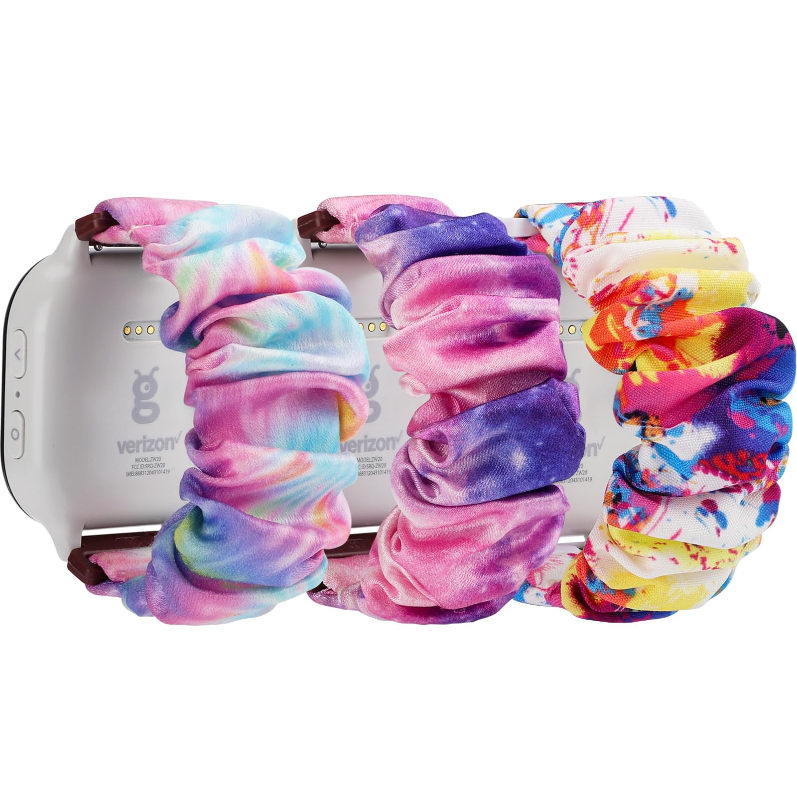 BXKM 3 Pack Scrunchie Band Compatible Gizmo Watch 3 Adventrue 3 2 1/Gabb Watch 3e 3 2 1/SyncUP Watch/Cosmo JrTrack Watch Band,Cute Printed Soft Elastic Stretchy Solo Loop Watch Bands Replacement