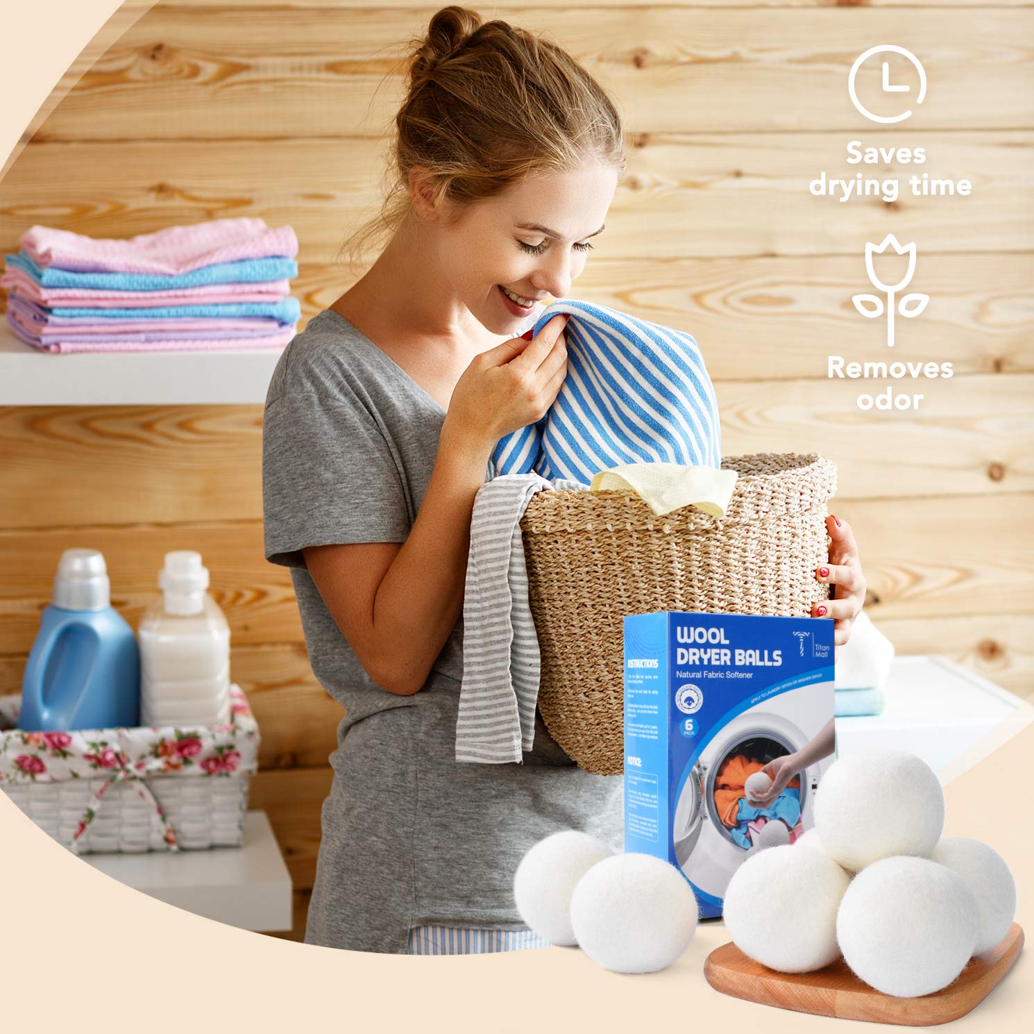 Titanmall Wool Dryer Balls 6-Pack XL Eco Dryer Balls Premium Reusable Dryer Balls