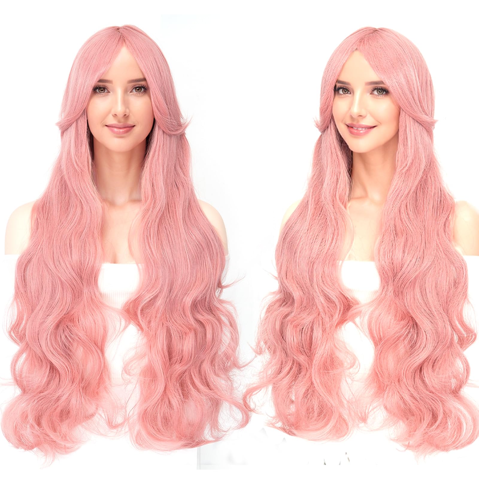 BUYOGET Hair Cosplay Wig with Bangs Pink 32 Inches Long Wavy Wigs for Women Lady Halloween Anime Party โ image 1