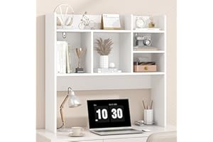 FUNHUKSON Desk Hutch with 6 Shelves, Desktop Bookshelf Organizer & Hutch Top for Desk, Over Desk Storage Shelf for Office, Ho