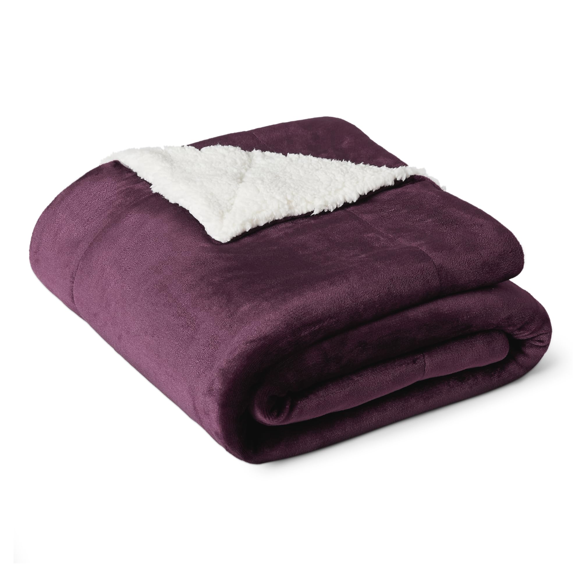 Amazon Basics Reversible Sherpa Throw Blanket, Velvety Flannel, Ultra Soft, Plum, 50"x60"
