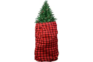 MIMIND Large Christmas Tree Storage Bag Oversized Red and Black Buffalo Plaid Tree Cover Container with Drawstring & Buckle 9 x 4 Feet Non-Woven Upright Tree Storage Bag for Trees up to 7.5 Feet Tall