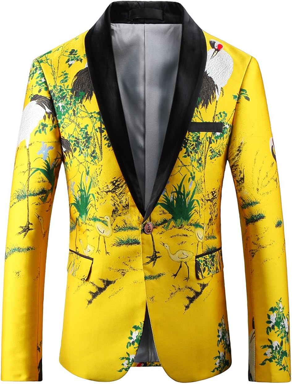 Mens Slim Fit Yellow Blazer Printed Sport Coat at Amazon Men’s Clothing ...