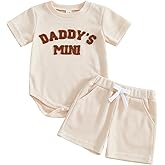 Kupretty Baby Boy Clothes 3 6 12 18 Months Summer Outfit Daddy's Mini Embroidery Waffle Short Sleeve Romper & Shorts Set