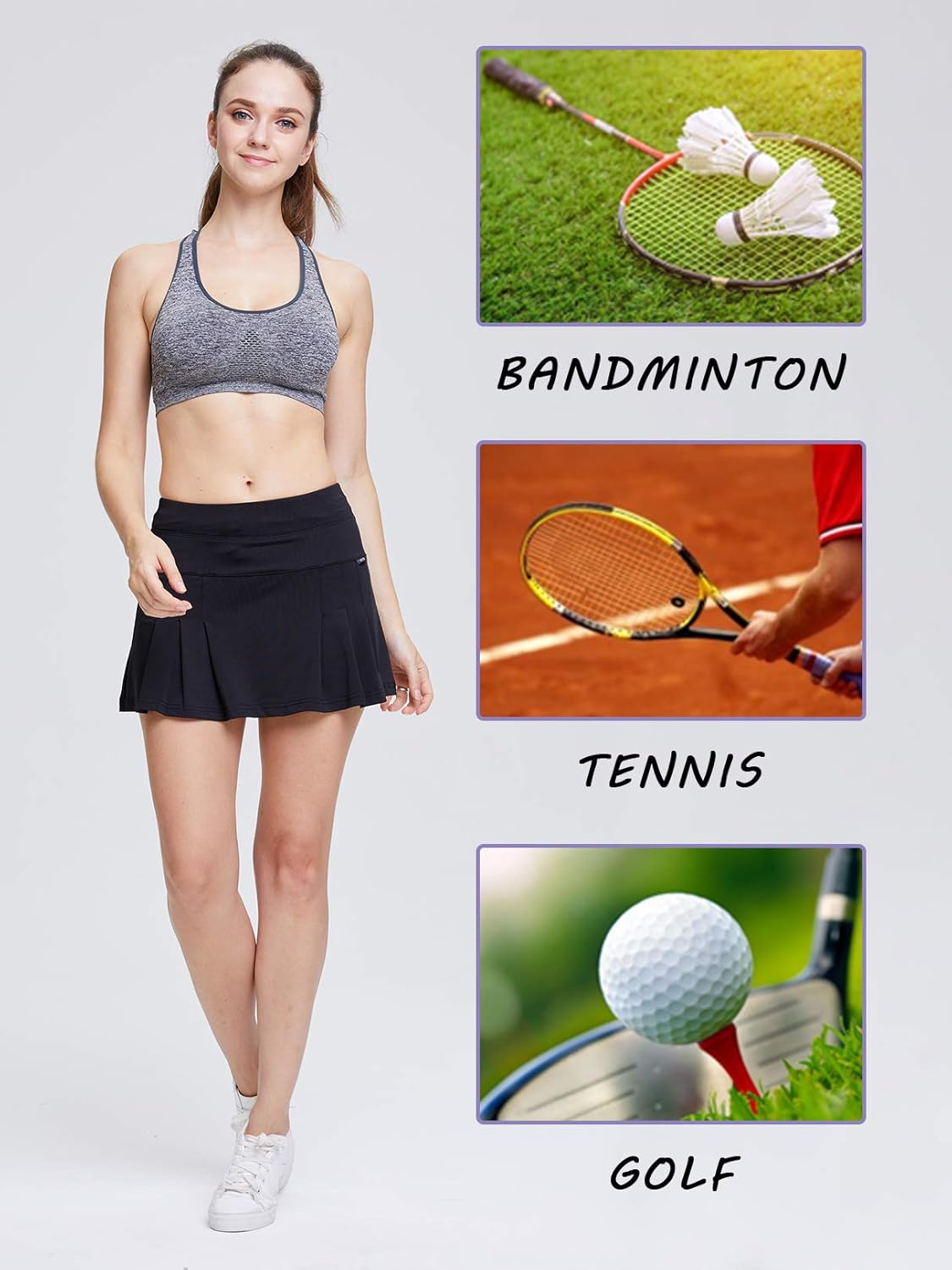 Raroauf Women's Athletic Skorts Lightweight Active Skirts with Shorts Running Tennis Golf Workout Mini Skirt with Pockets: Clothing
