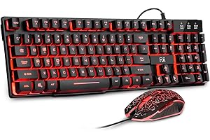Rii Primer Gaming Keyboard Mouse Combo,3-Color LED Backlit Keyboard,USB Wired Keyboard,Optical Mouse for Gaming,Business Offi