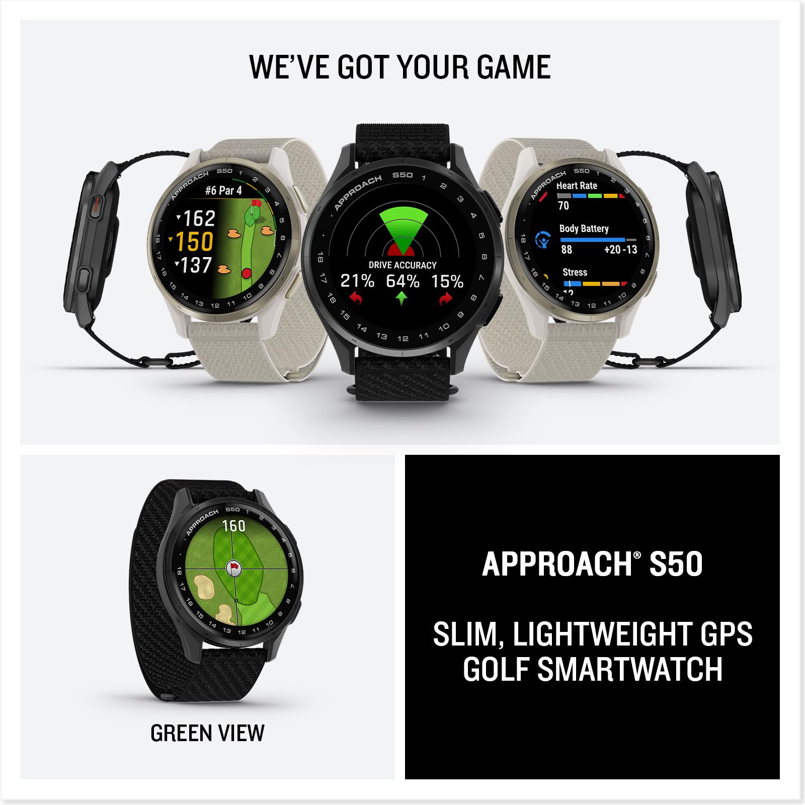 Garmin Approach S50 (Slate/Black) Golf GPS Smartwatch Bundle - 1.2