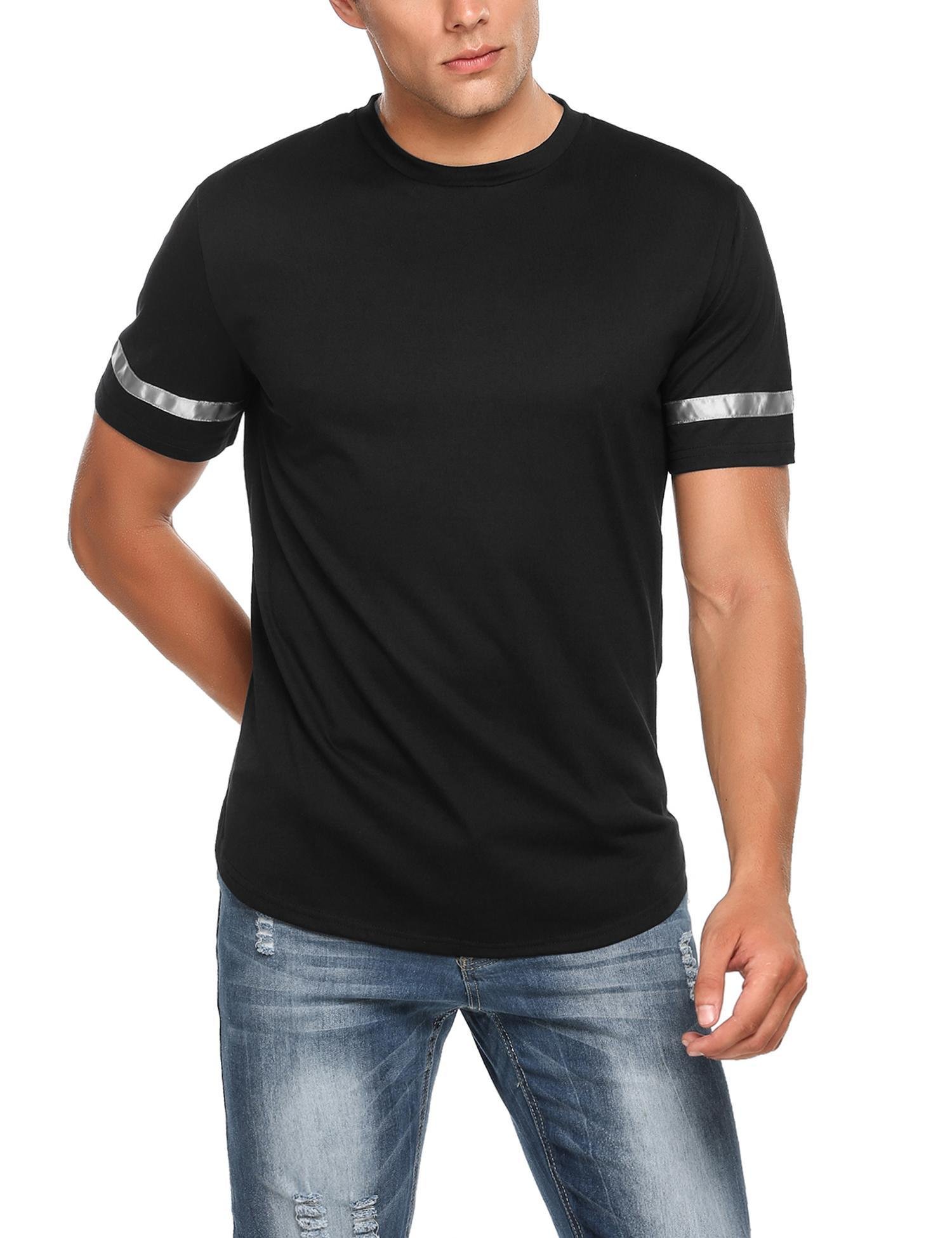 HOTOUCH Men\'s Crew Neck Rugged Outdoor Summer Short Sleeve Causal Stripes T-Shirt,Black,Small