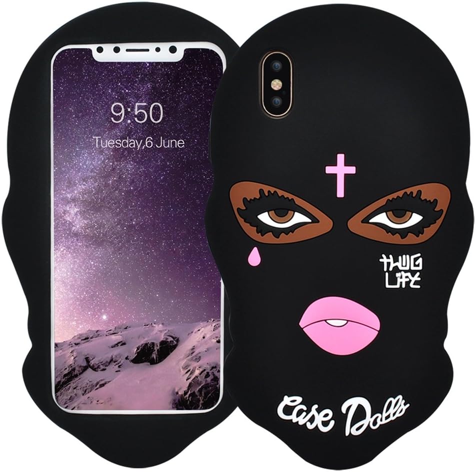JINRUIXIN Case for iPhone X and iPhone 10 5.8" Goon Thug Life 3D Cute Cartoon Big Eyes Woman Face Masked Teared Girls Jesus Christian Cross Coque Soft Silicone Phone Protective Shockproof Cover
