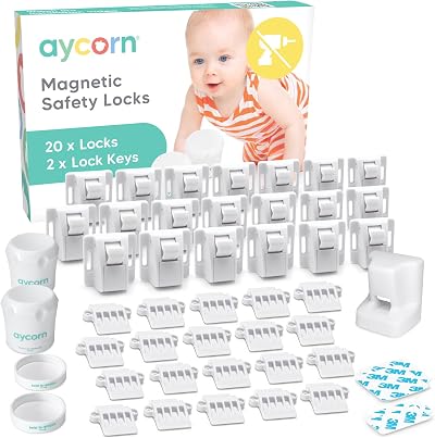 Aycorn Magnetic Safety Cupboard Locks for Children 20 Locks 2 Keys White