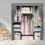 OPPAIYA Canvas Wardrobe, 3 Hanging Rails, Portable Closet, 175x150cm view 8