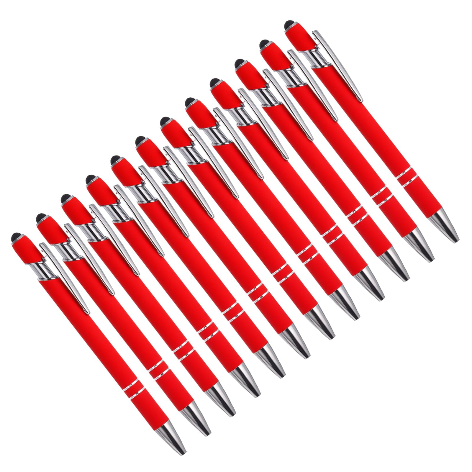 YOKIVE 12 Pcs Ballpoint Pen with Stylus Tip, 2 in 1 Black Ink Metal Shell 1.0mm Pen Tip Style 1, Great for Touch Screens, Office, Studios, Home, Writing, Drawing (Red)