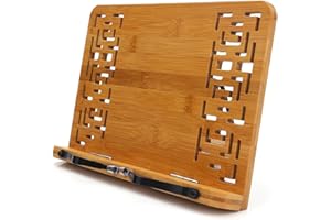 wishacc Bamboo Book Stand - Adjustable Reading Rest Holder for Books, Tablet, Cookbook & More - Retro Brown Foldable Stand
