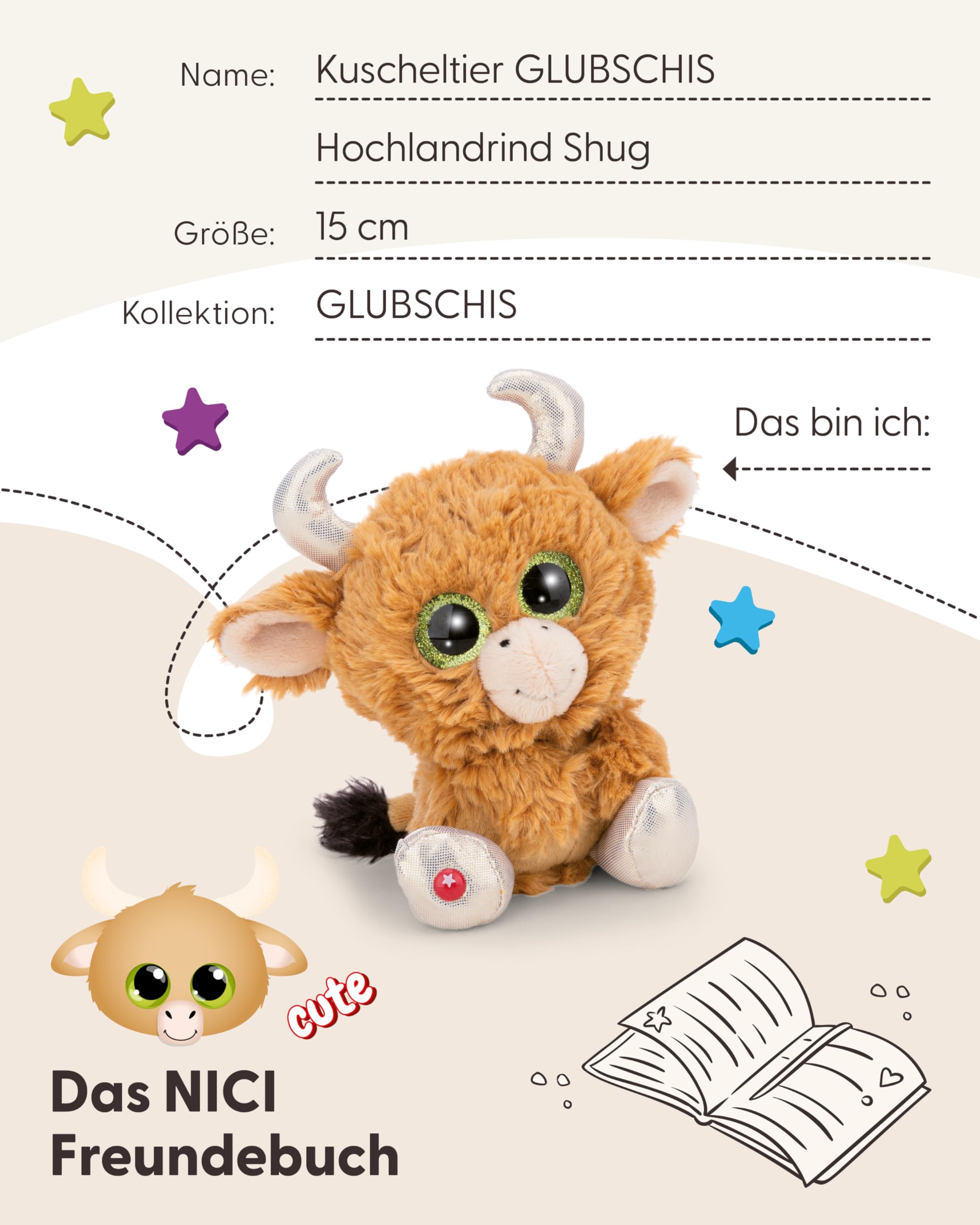 Kuscheltier GLUBSCHIS Hochlandrind Shug 15cm - braun - Stofftier aus weichem Plüsch, niedliches Plüschtier zum Kuscheln und Spielen, für Kinder & Erwachsene, tolle Geschenkidee | 63027 5